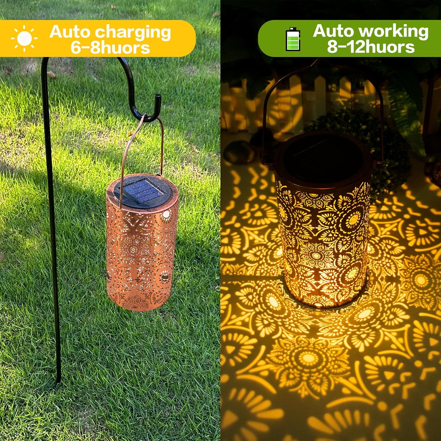 Solar Lanterns Outdoor Hanging Lantern Lights,Sunflower Metal Decor Lanterns-Waterproof LED Decorative Light for Garden Patio Yard Lawn Backyard Front Porch as Gifts for Mom Grandma Women - Image 5