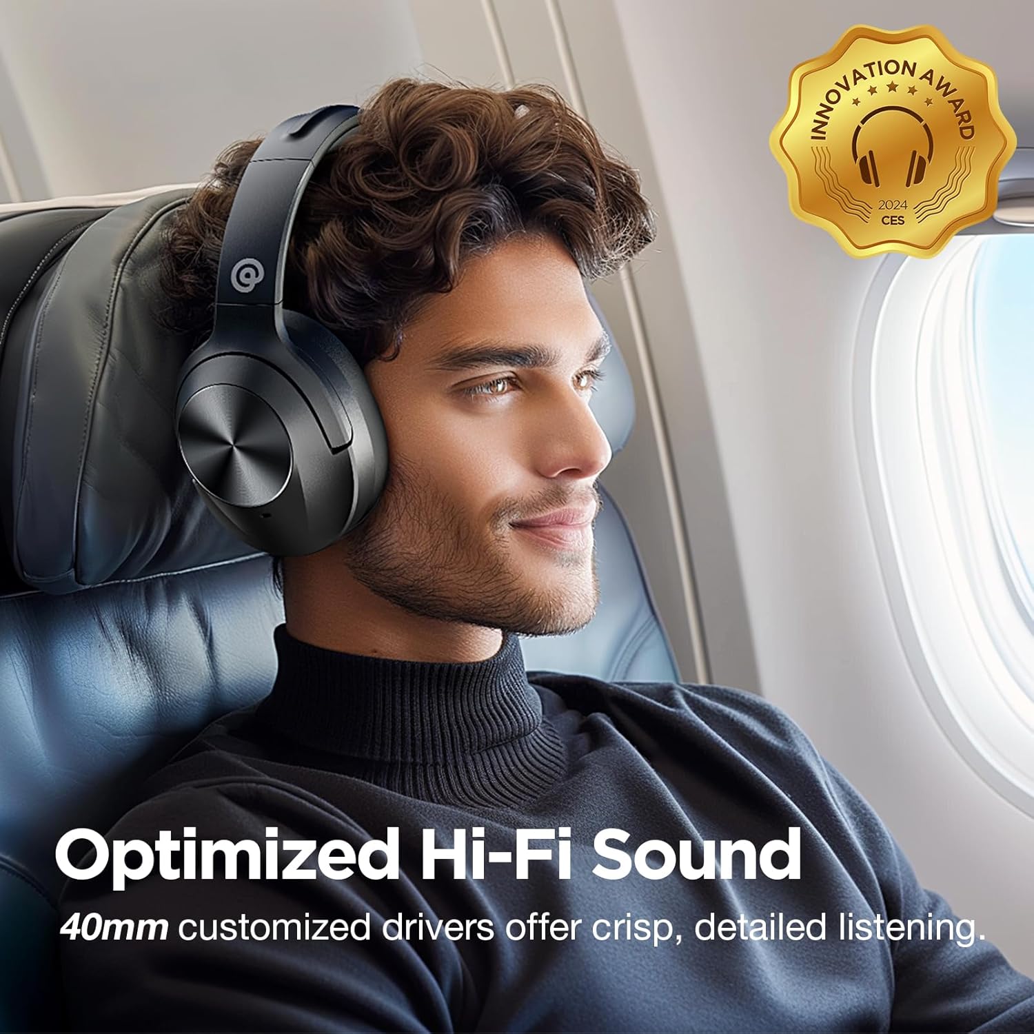 Active Noise Cancelling Headphones with HD Sound, Wireless Bluetooth Headphones Over The Ear Unequaled Comfort, Vivid Deep Bass, for Home Office Travel Birthday Gift, Black - Image 4